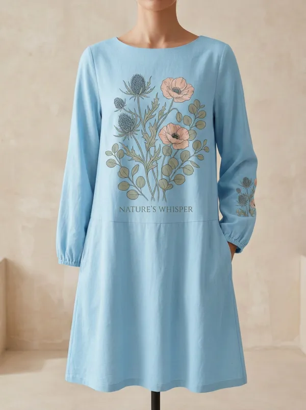 Nature Lover Thistle Poppy Floral Dress