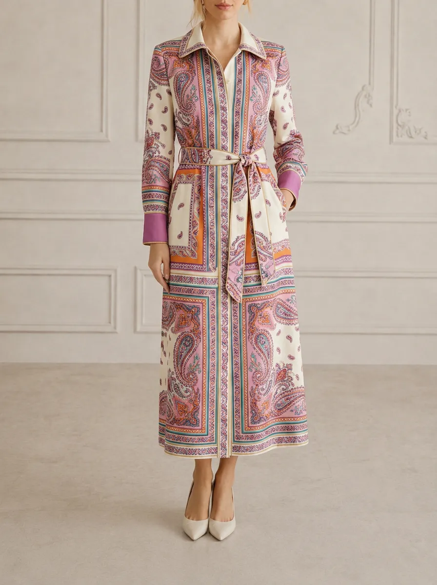 Women's Bohemian Paisley Pattern Printed Longline Shirt Coat