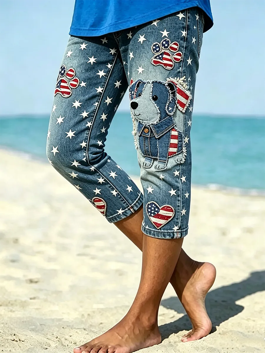 Women's Retro Independence Day Flag Printed Leggings