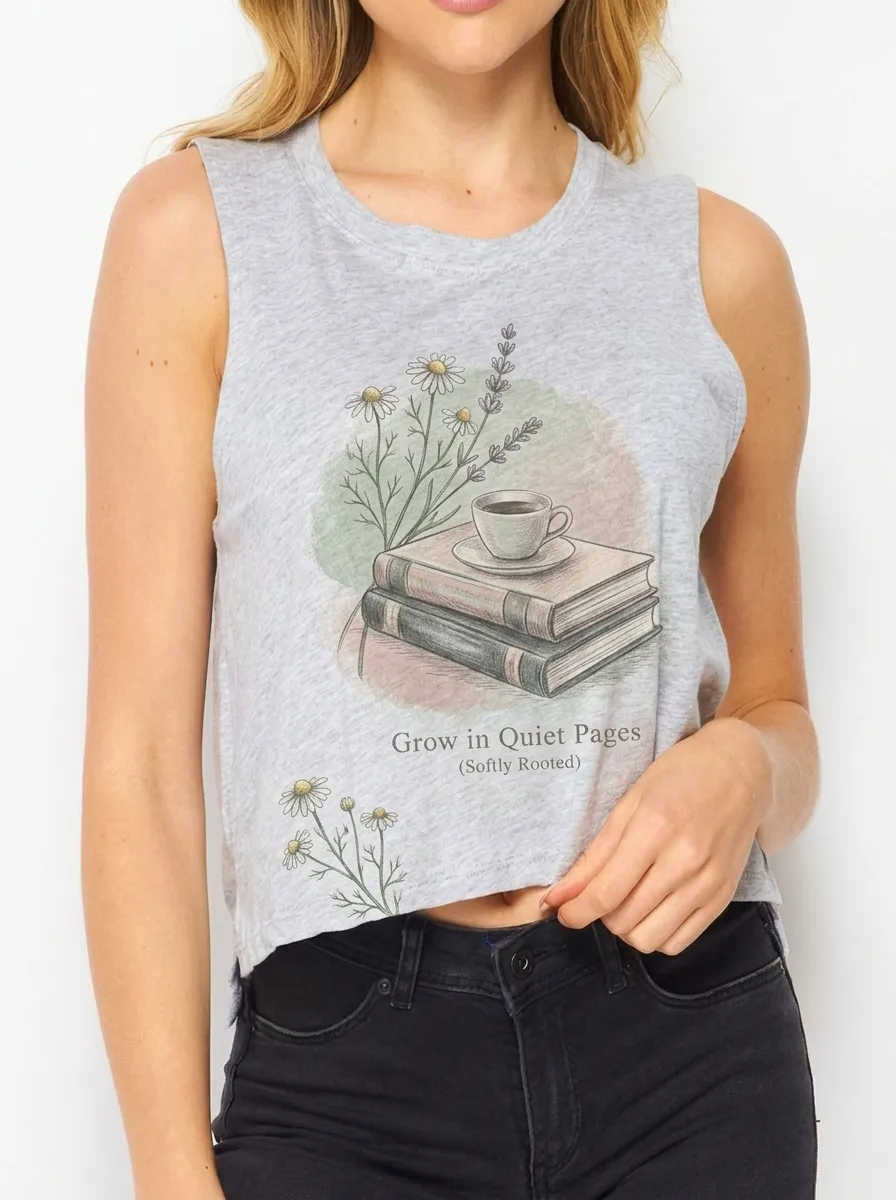 Women's Book Lover Coffee Daisy Floral Printed Tank Top