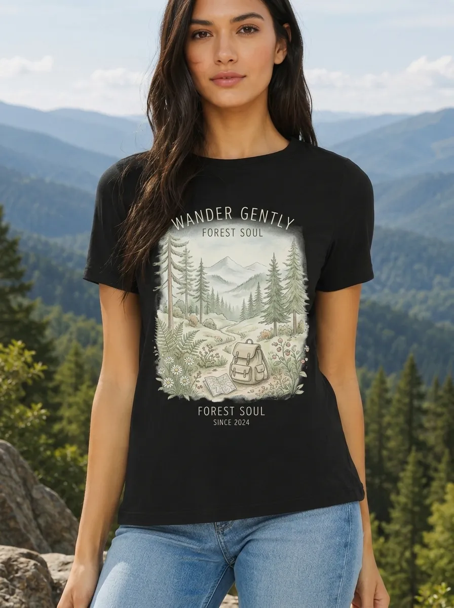 Women's Nature Hiking Forest Soul Backpack Printed T-shirt