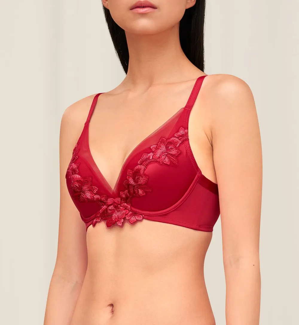 Women's Easy-Fit Wired Deep-V Push-Up Mesh Breathable Bra