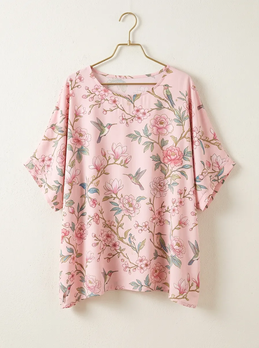 Garden-Inspired Women's Loose Printed T-Shirt
