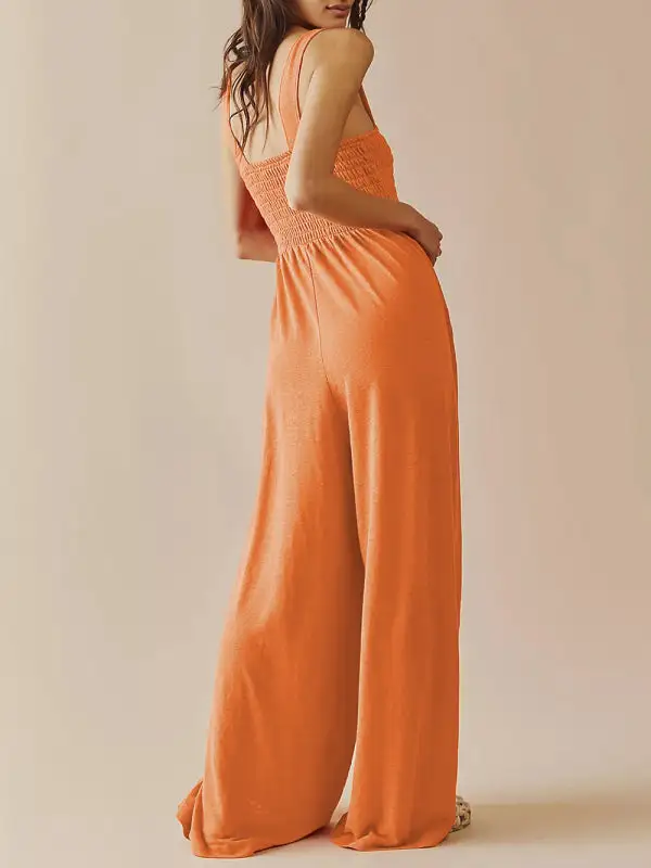 Square Neck Slim Pleated Jumpsuit