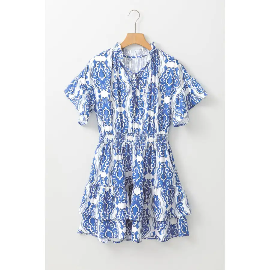Soft Everyday Tie Neck Short Sleeve Mini Dress