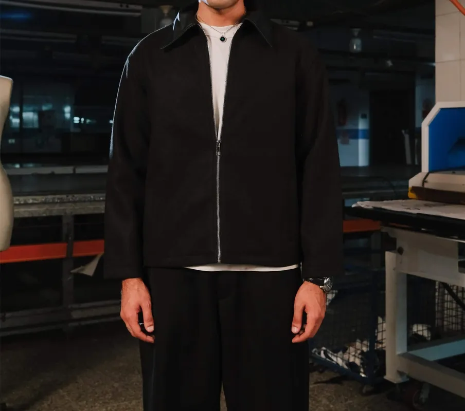 Black Zip Front Casual Jacket