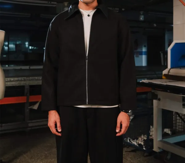 Black Zip Front Casual Jacket