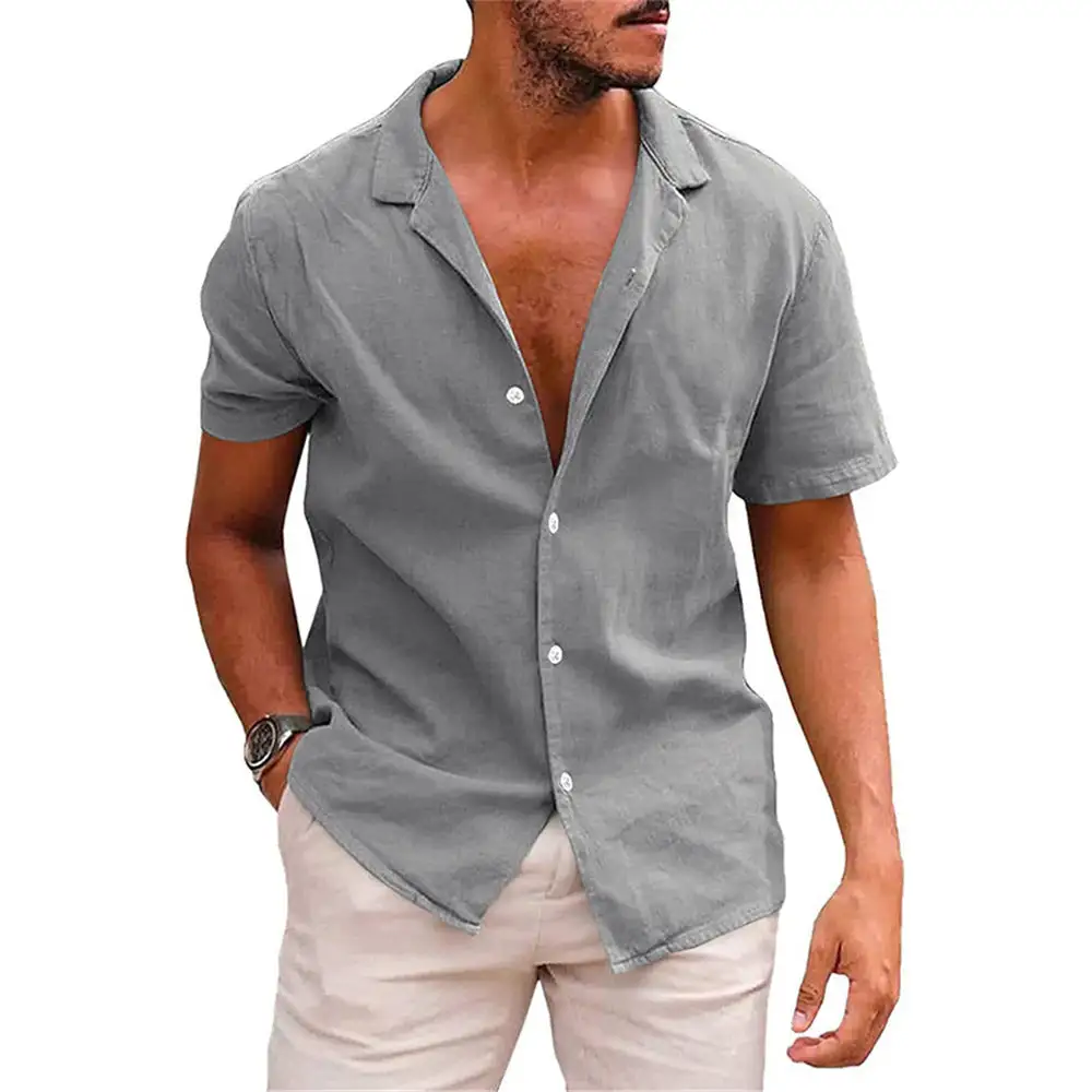 Men's Short-Sleeve Leisure Shirt Lightweight Linen