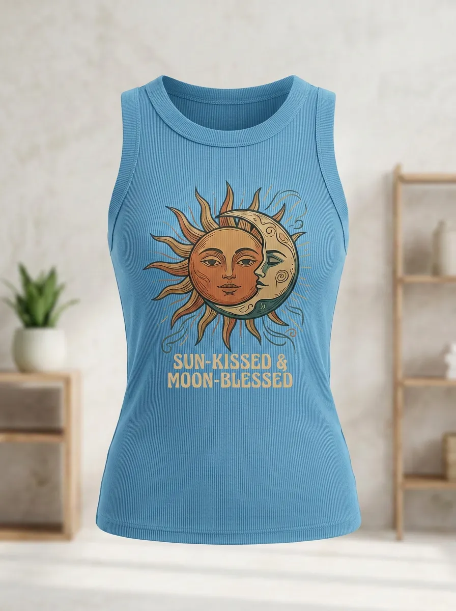 Celestial Boho Sun And Moon Tank Top