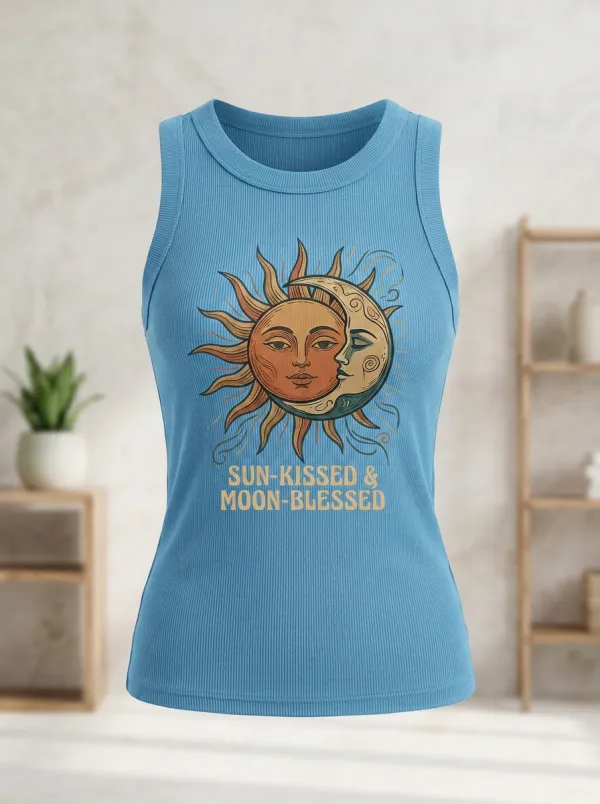 Celestial Boho Sun And Moon Tank Top
