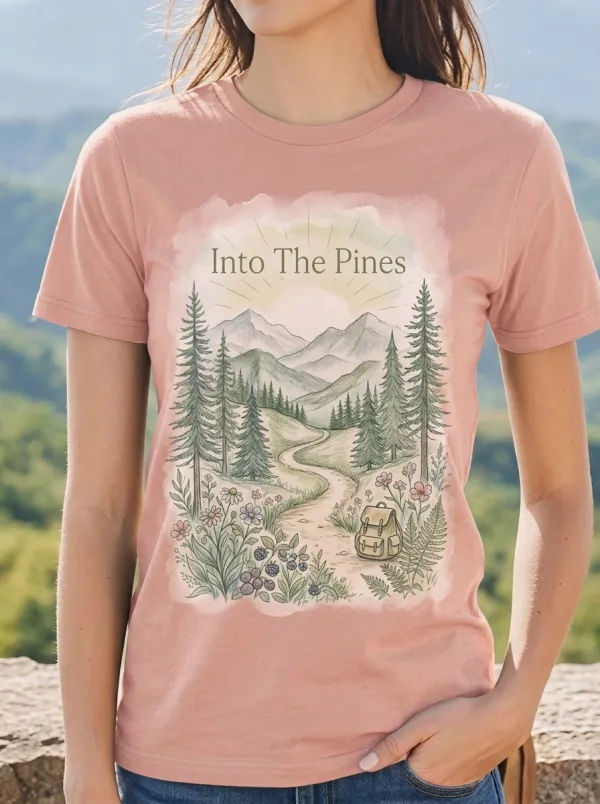 Women's Nature Hiking Lover Pine Forest Mountain Printed T-shirt