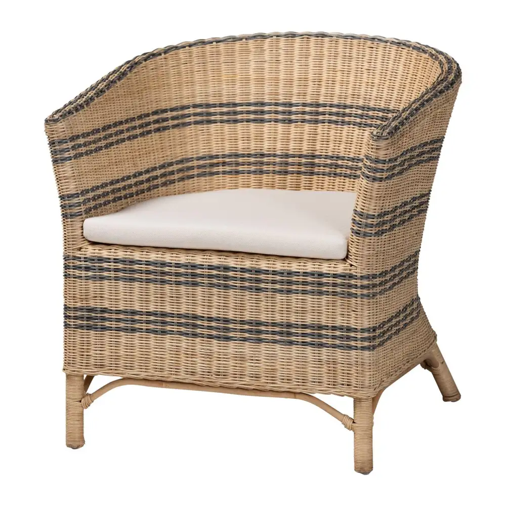 Striped Rattan Curved Accent Chair