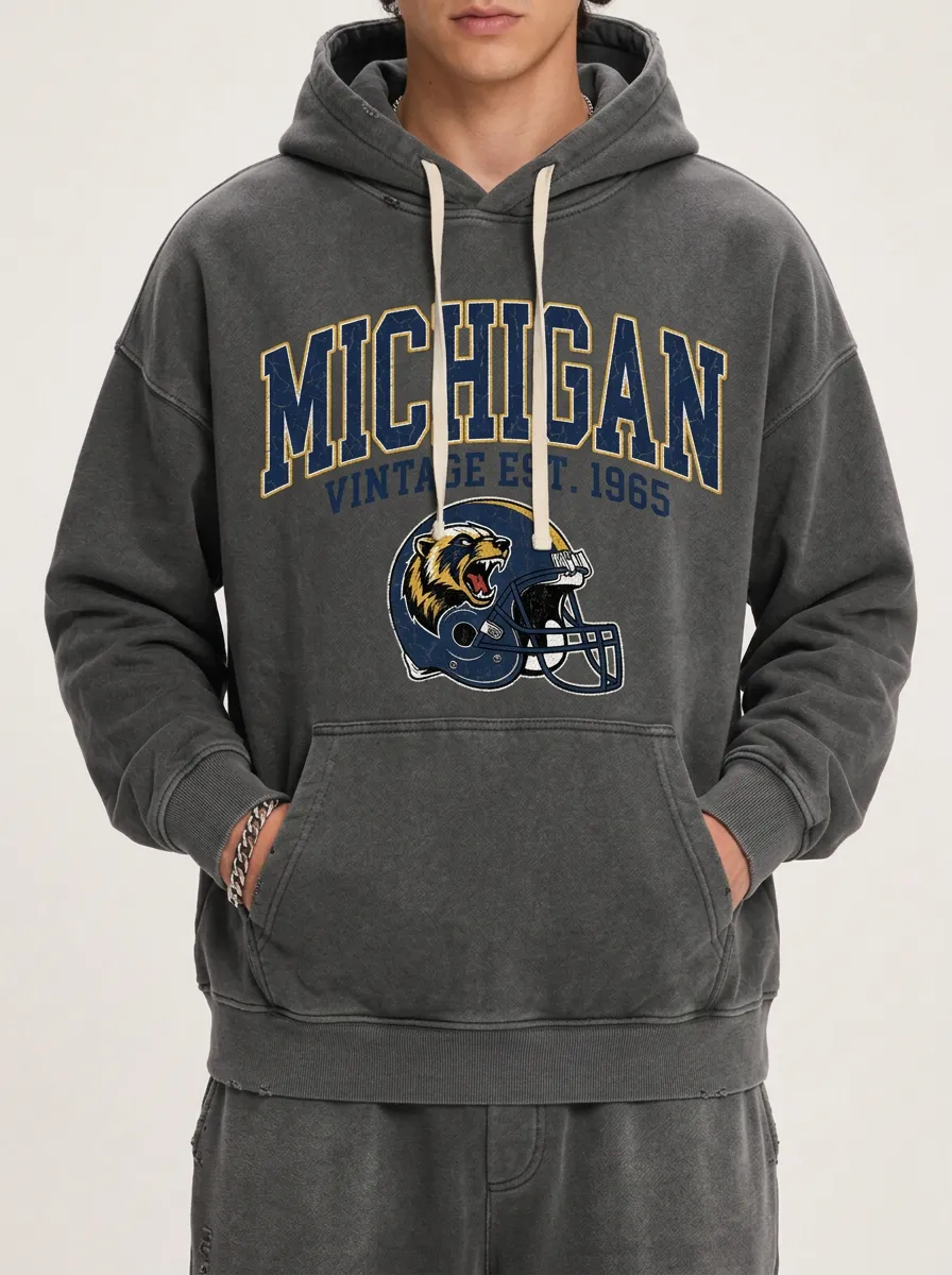 Men's Michigan Football Wolverine Vintage Printed Hoodie