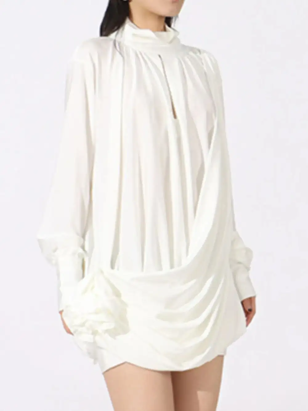 Relaxed Shape Ruched Long Sleeve Mini Dress