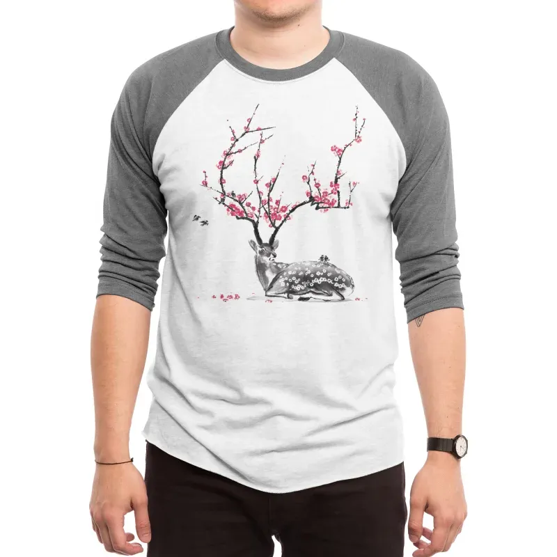 Men's Artistic Deer With Plum Blossom Print Crew Neck Long-Sleeve T-Shirt