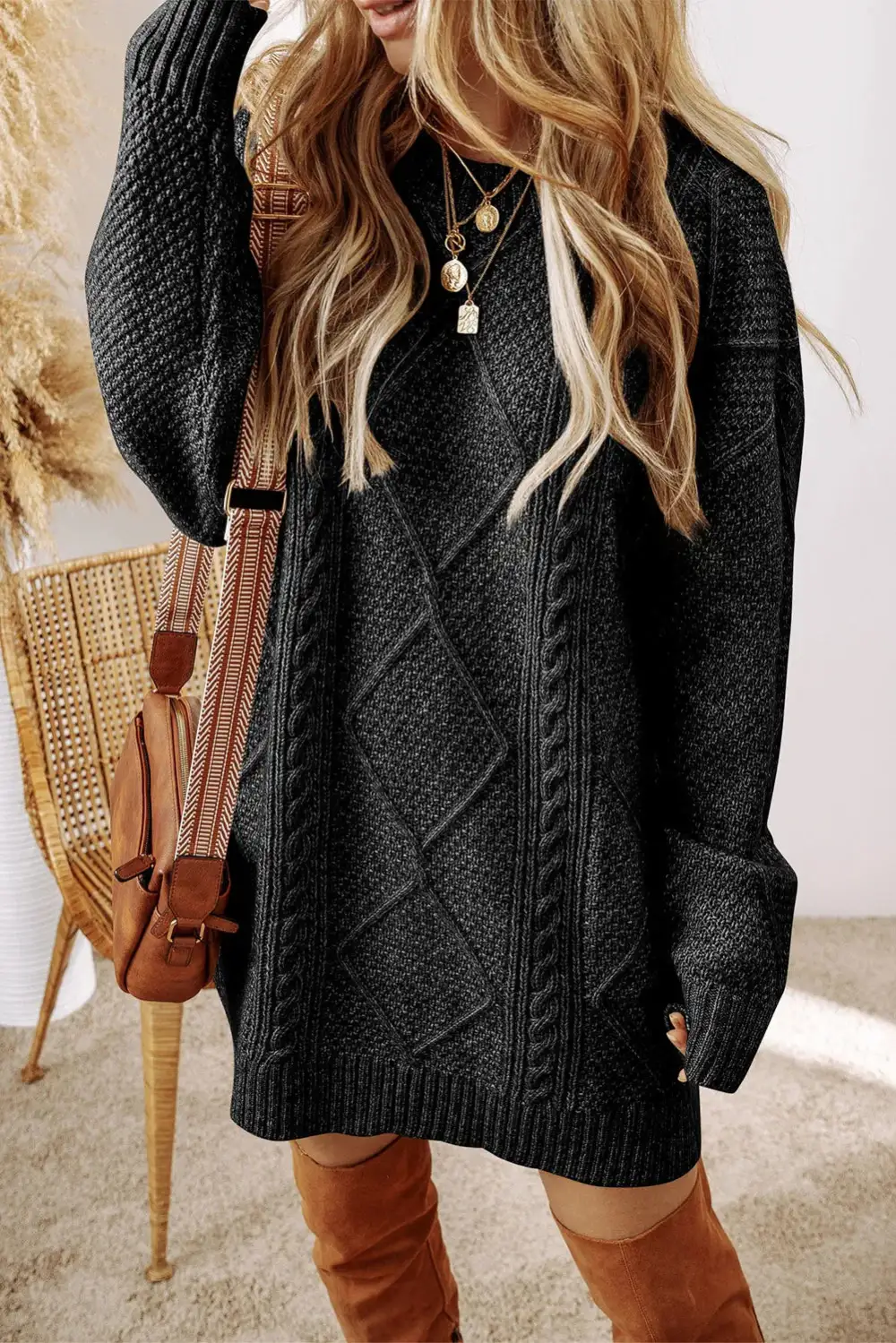Sweater Round-Neck Knit Casual Dress