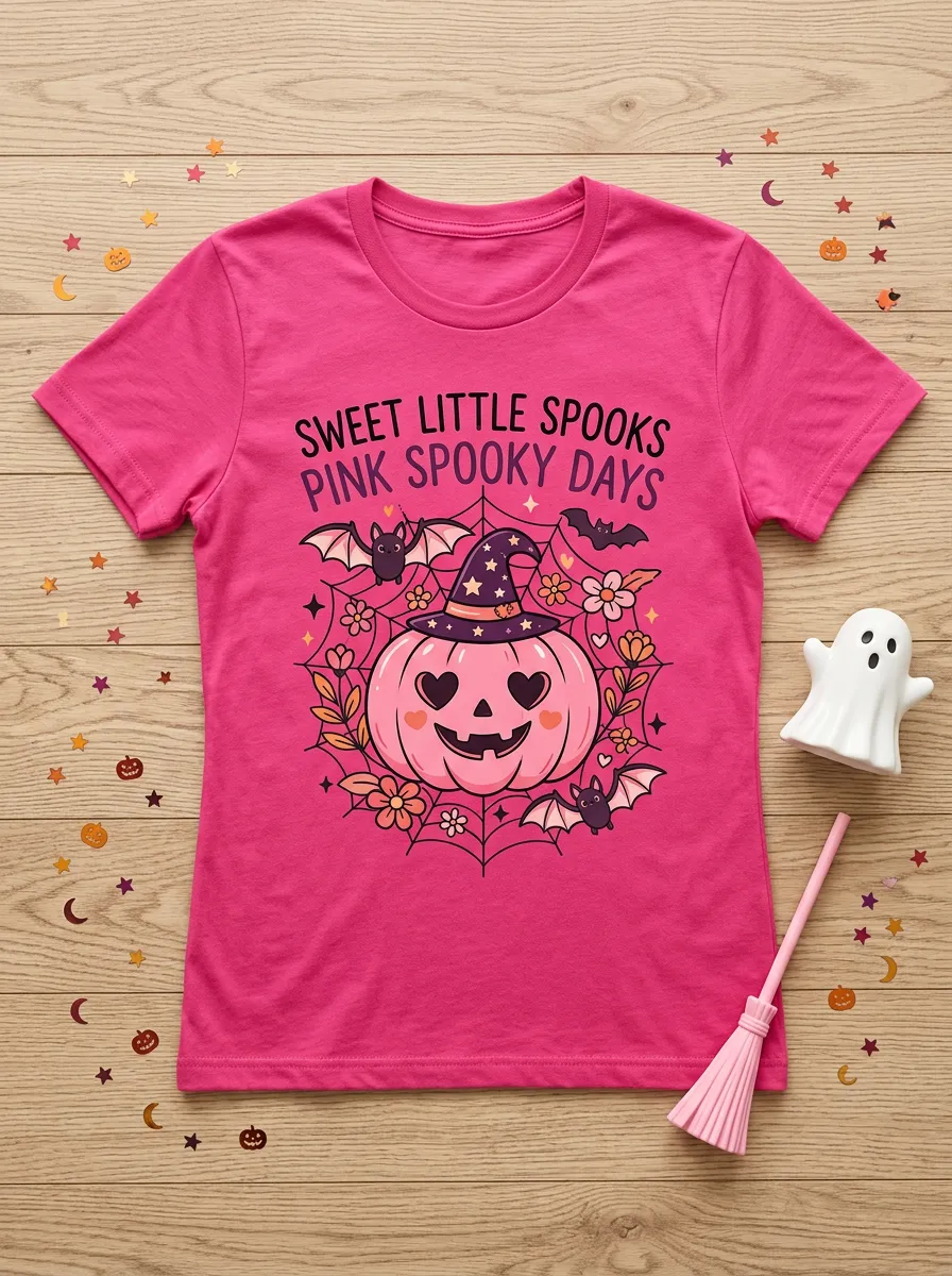 Pumpkin Bat Floral Halloween Graphic T-Shirt