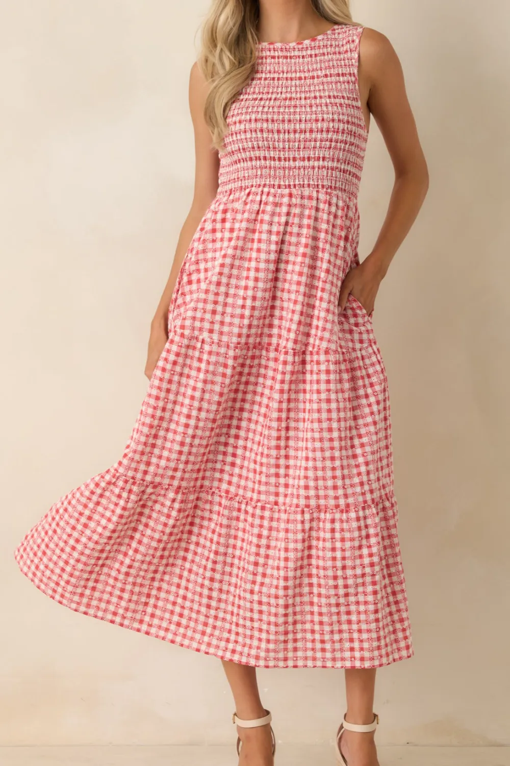 Gingham Eyelet Midi Dress