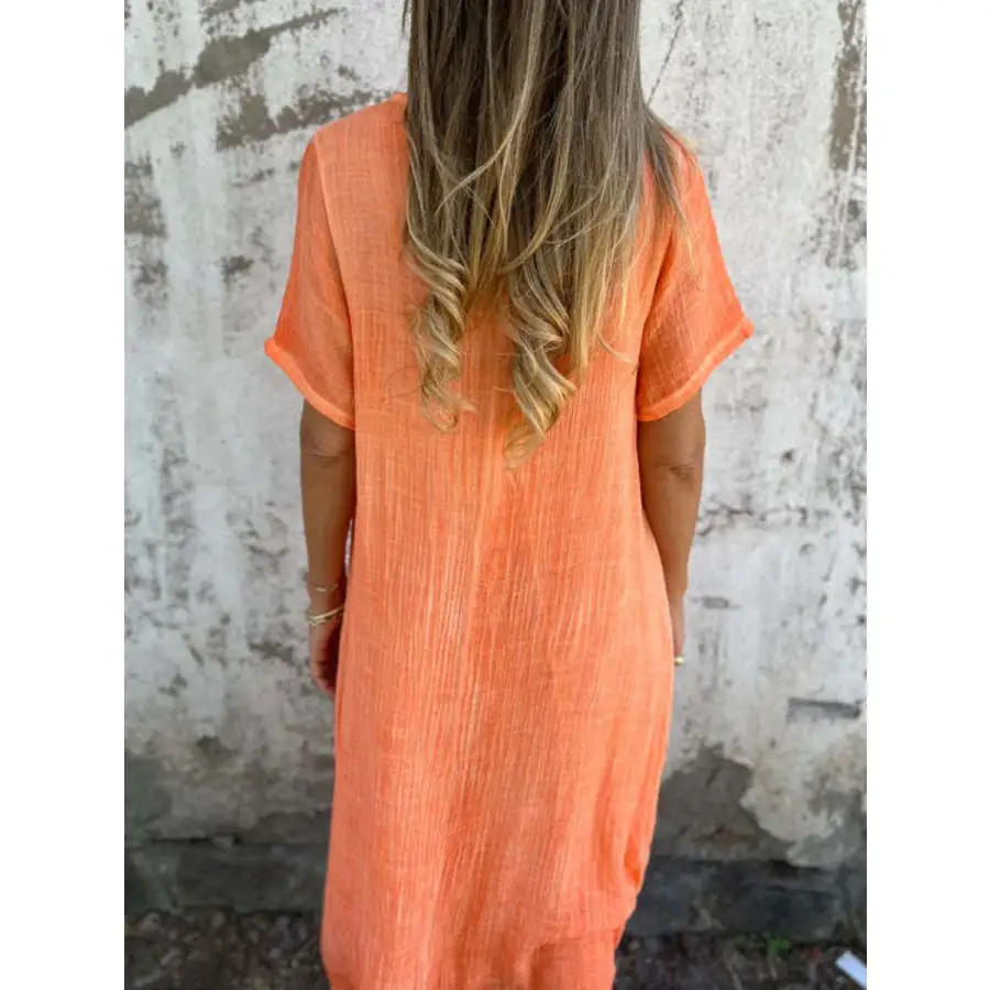 Full Size V-Neck Short Sleeve Midi Dress Plus Size