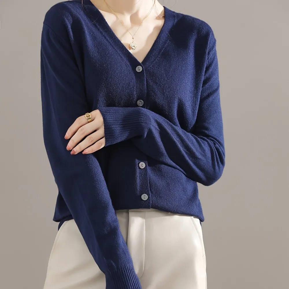 Elegant V Neck Long Sleeve Cardigan