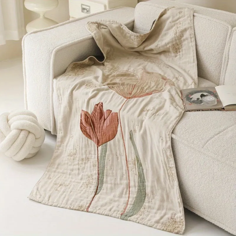 Tulip Embroidered Throw Blanket