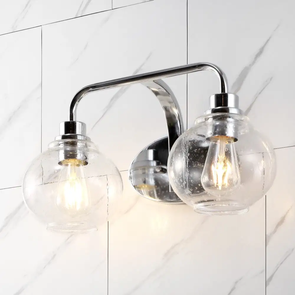 Dual-Light Iron Seeded Glass Cottage Rustic LED Vanity Light