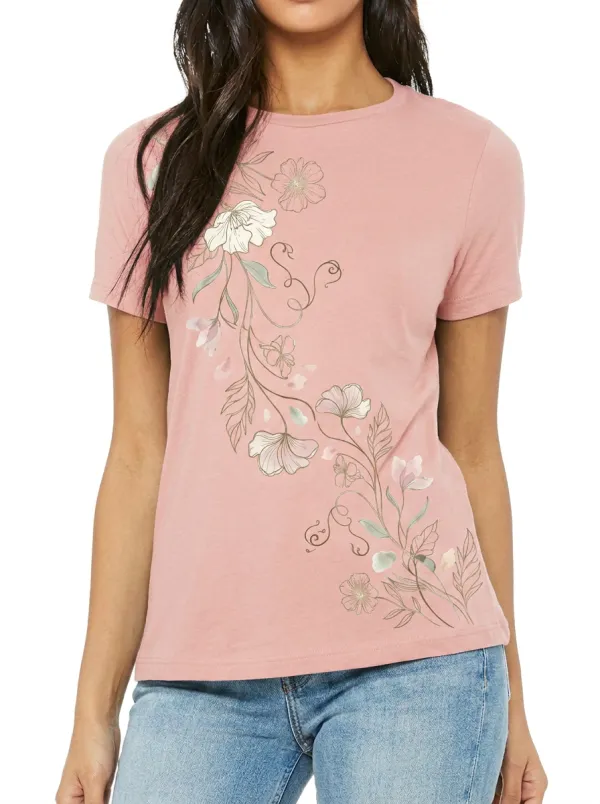 Women's Floral Art Botanical Vine Printed T-shirt