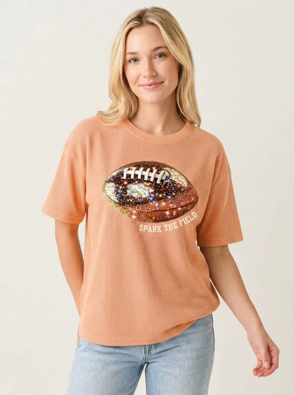 Women's Expressive Football Ball Sparkle Crew Neck Graphic T-Shirt