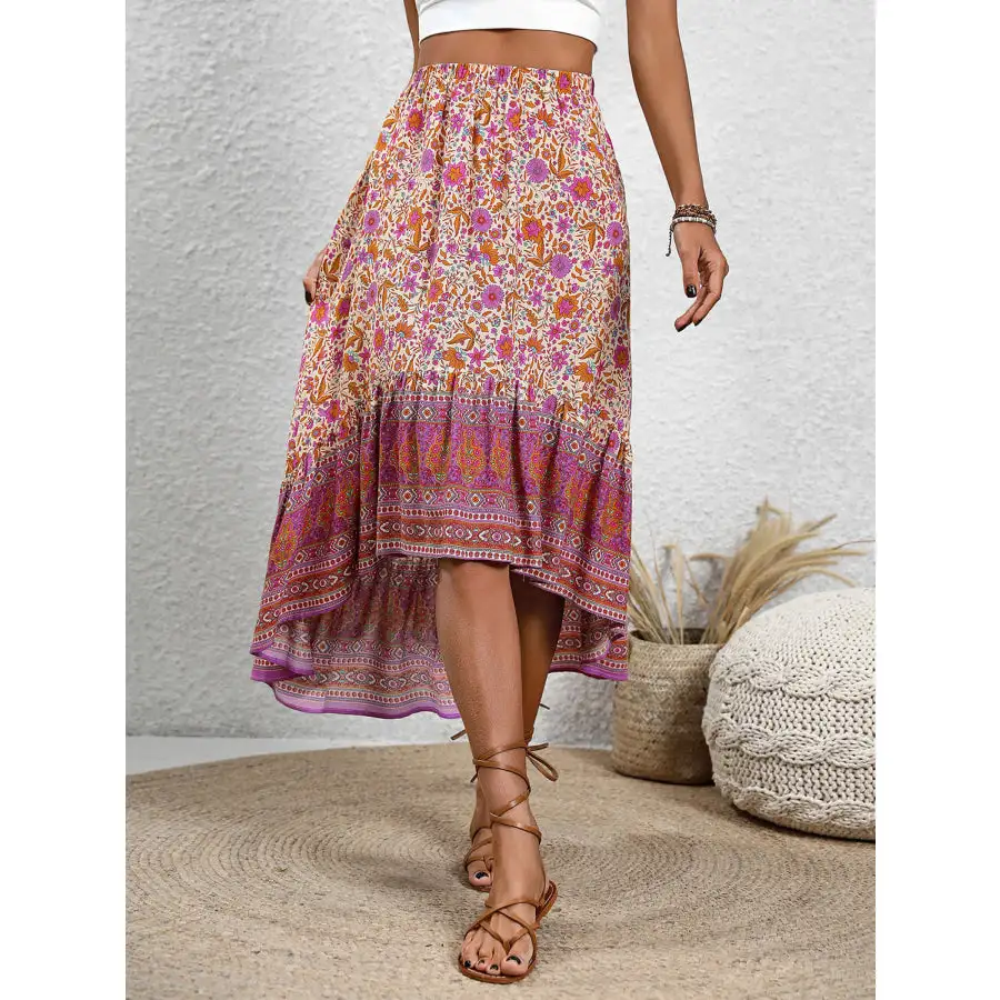 High Low Elastic Waist Skirt