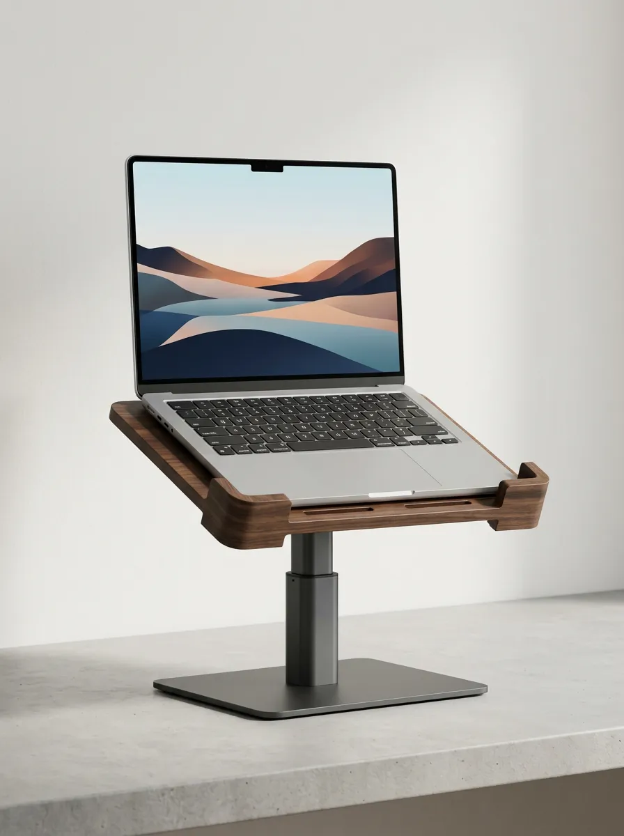 Compact Minimalist Walnut Wood Adjustable Laptop Stand