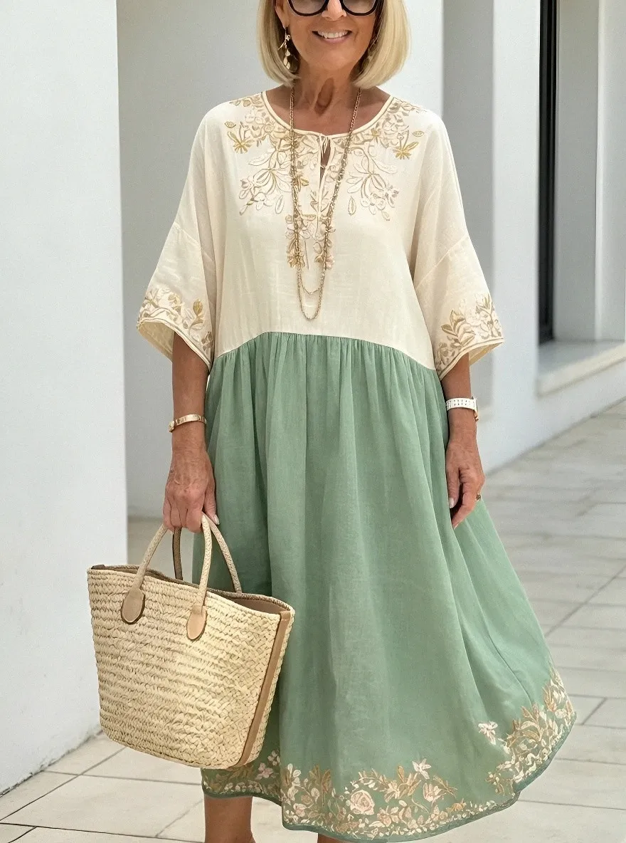 Women's Summer Vacation Poppy Floral Embroidered Printed Dress