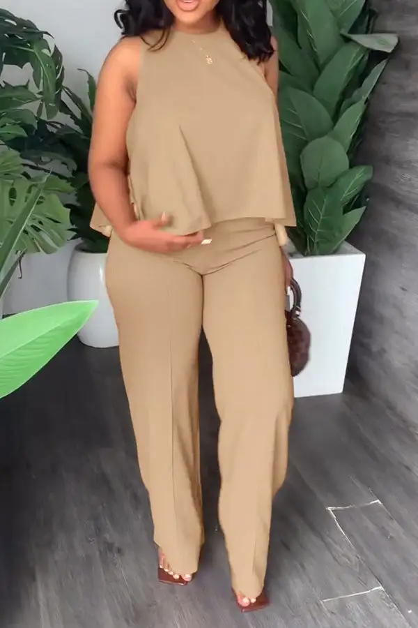 Ruffle Overlay Commuting Pant Suit