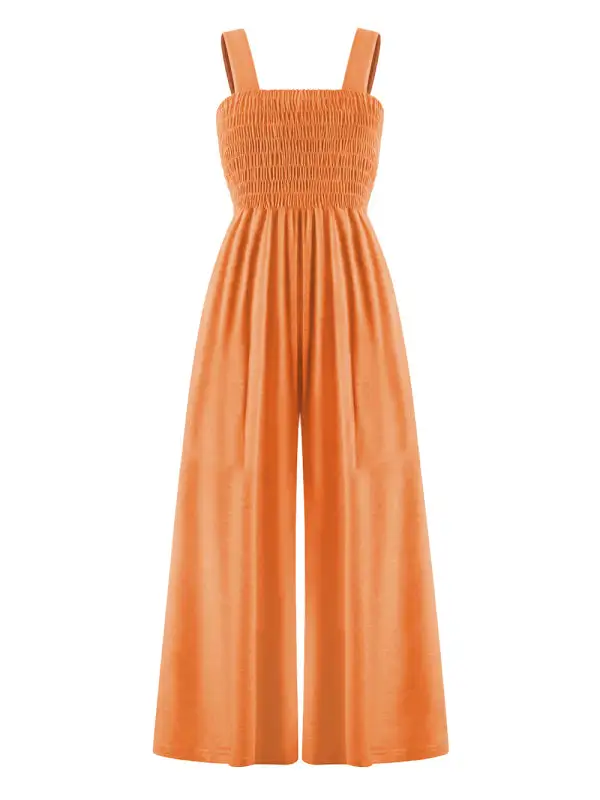 Square Neck Slim Pleated Jumpsuit