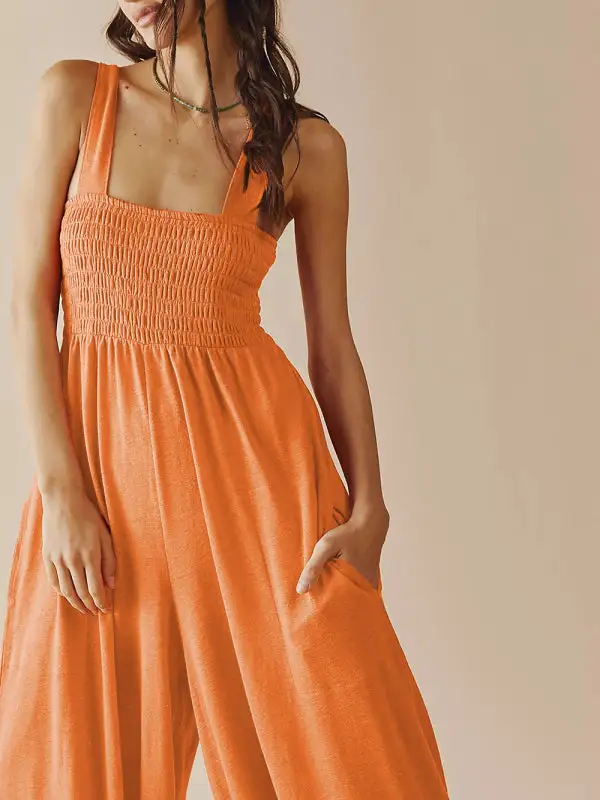 Square Neck Slim Pleated Jumpsuit