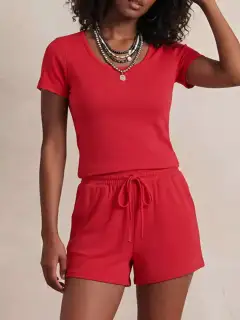 Drawstring Pocketed Tee and Shorts Matching Set