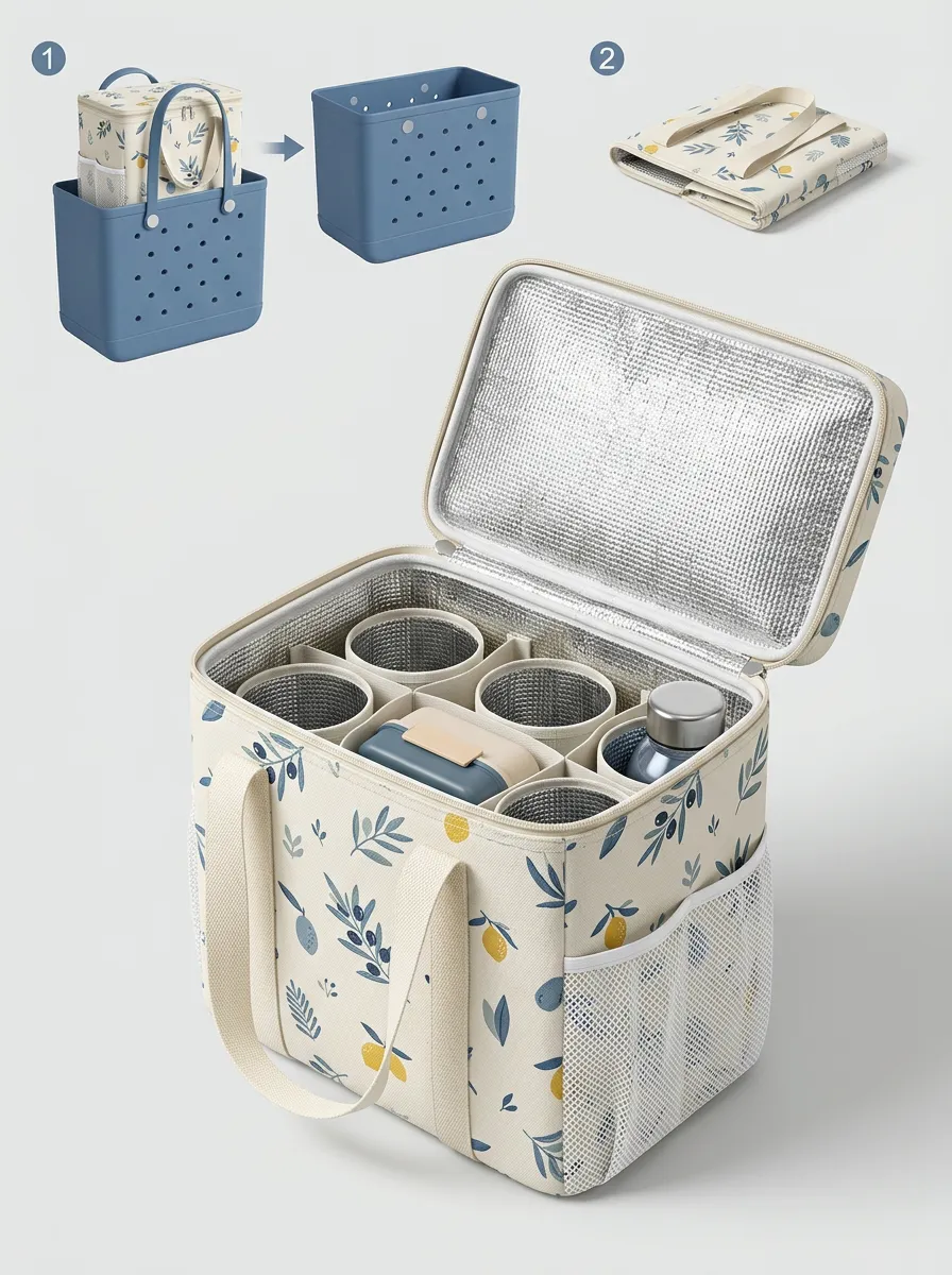 Picnic Lover Olive Lemon Pattern Printed Cooler Bag