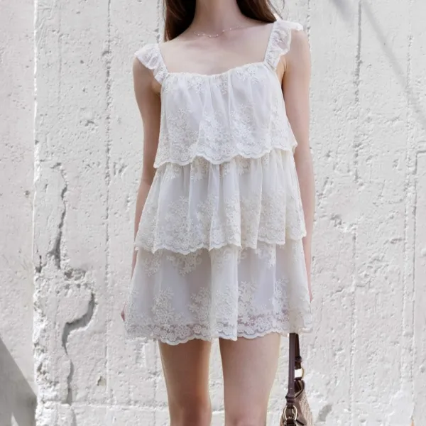 Floral Embroidered Lace Detail Mesh Detail Dress