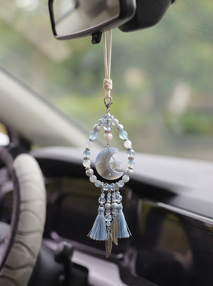 Tassel Moon-Star Rearview Mirror Hanging Ornament