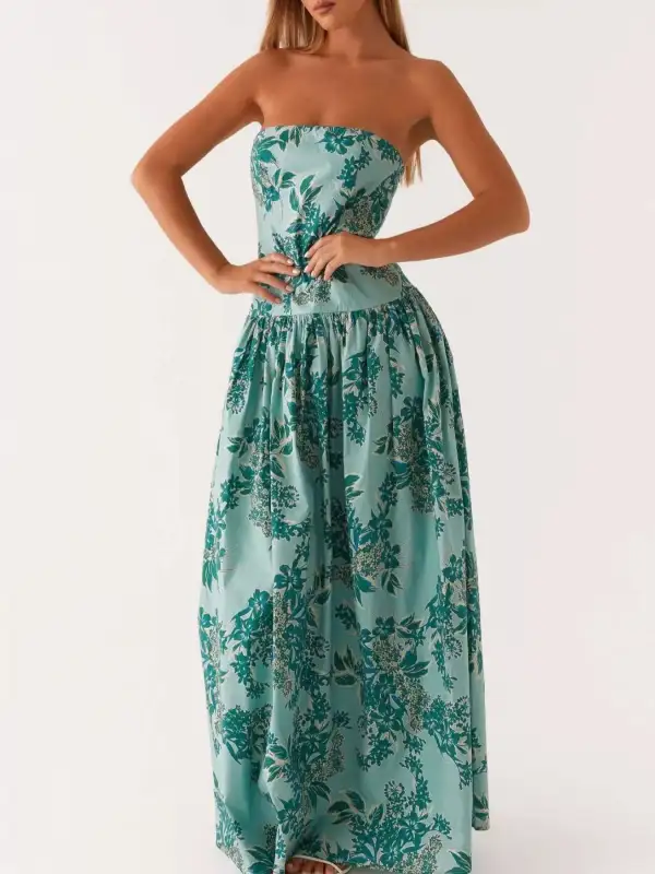 Ruched Printed Maxi Dress