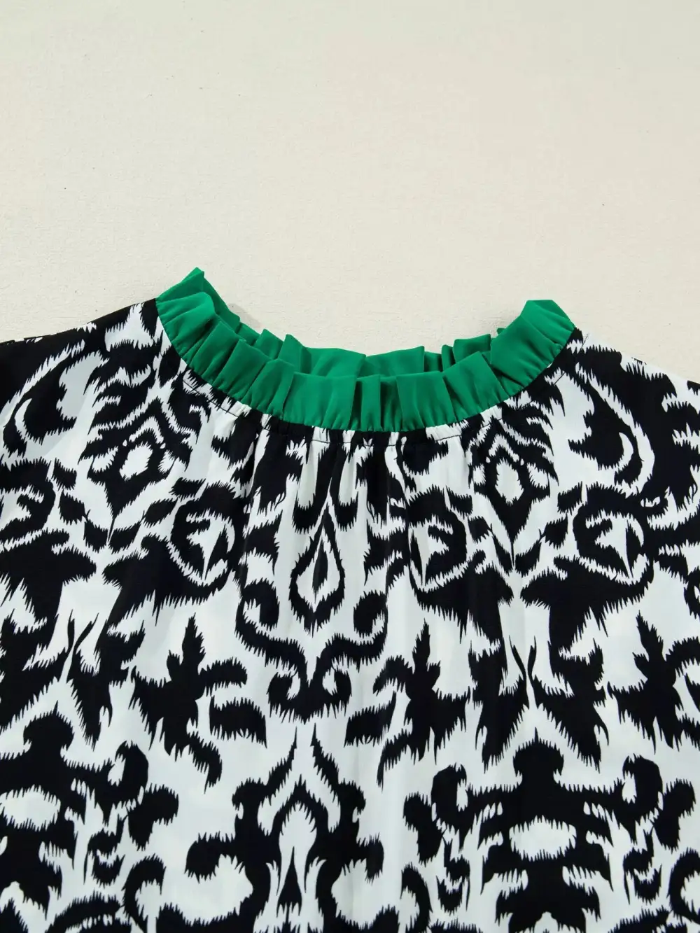 Damask Print Ruffled Block Detail Half Sleeve