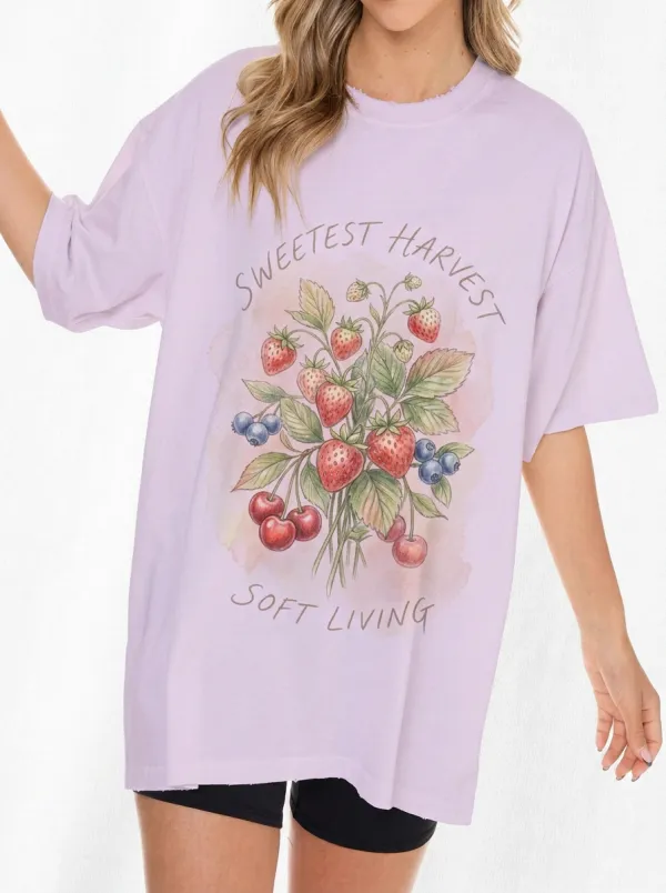 Women's Cottagecore Fruit Harvest Strawberry Blueberry Printed T-shirt
