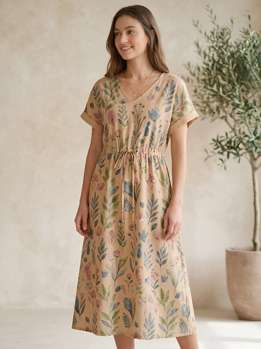 Botanical Floral Nature Lover V-Neck Dress