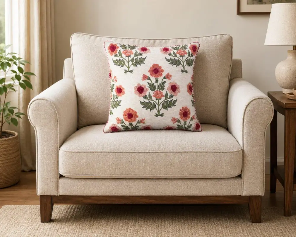 Hand Embroidered Floral Paisley Decorative Cushion Cover