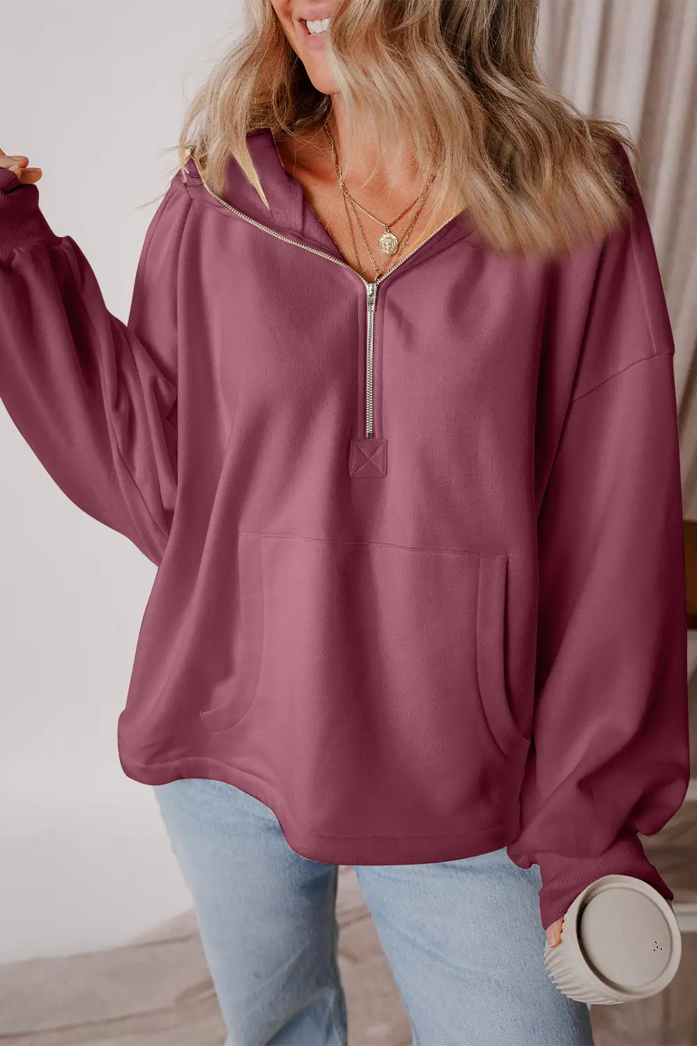 Half-Zip Pocketed Hoodie
