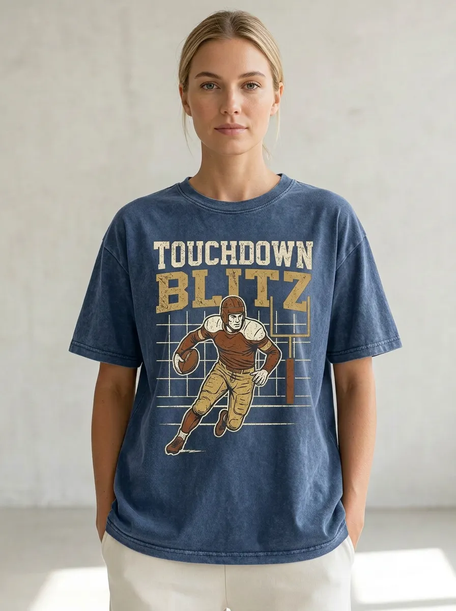 Unisex American Football Touchdown Blitz Vintage Graphic Printed T-Shirt