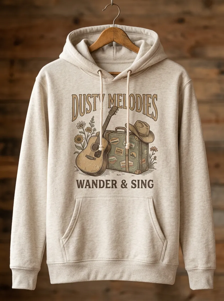 Country Music Guitar Suitcase Pullover Hoodie