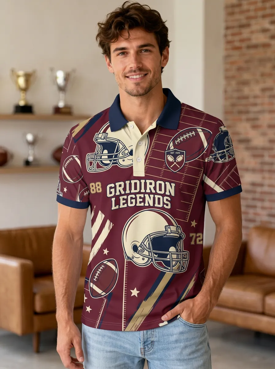 Men's Gridiron Legends Football Helmet Polo Shirt