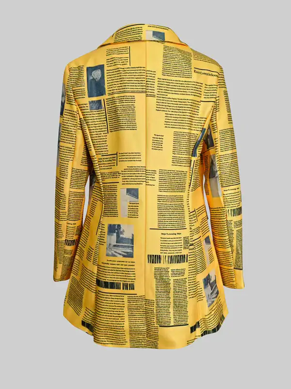 Long Sleeve Newspaper Print Split Lapel Blazer