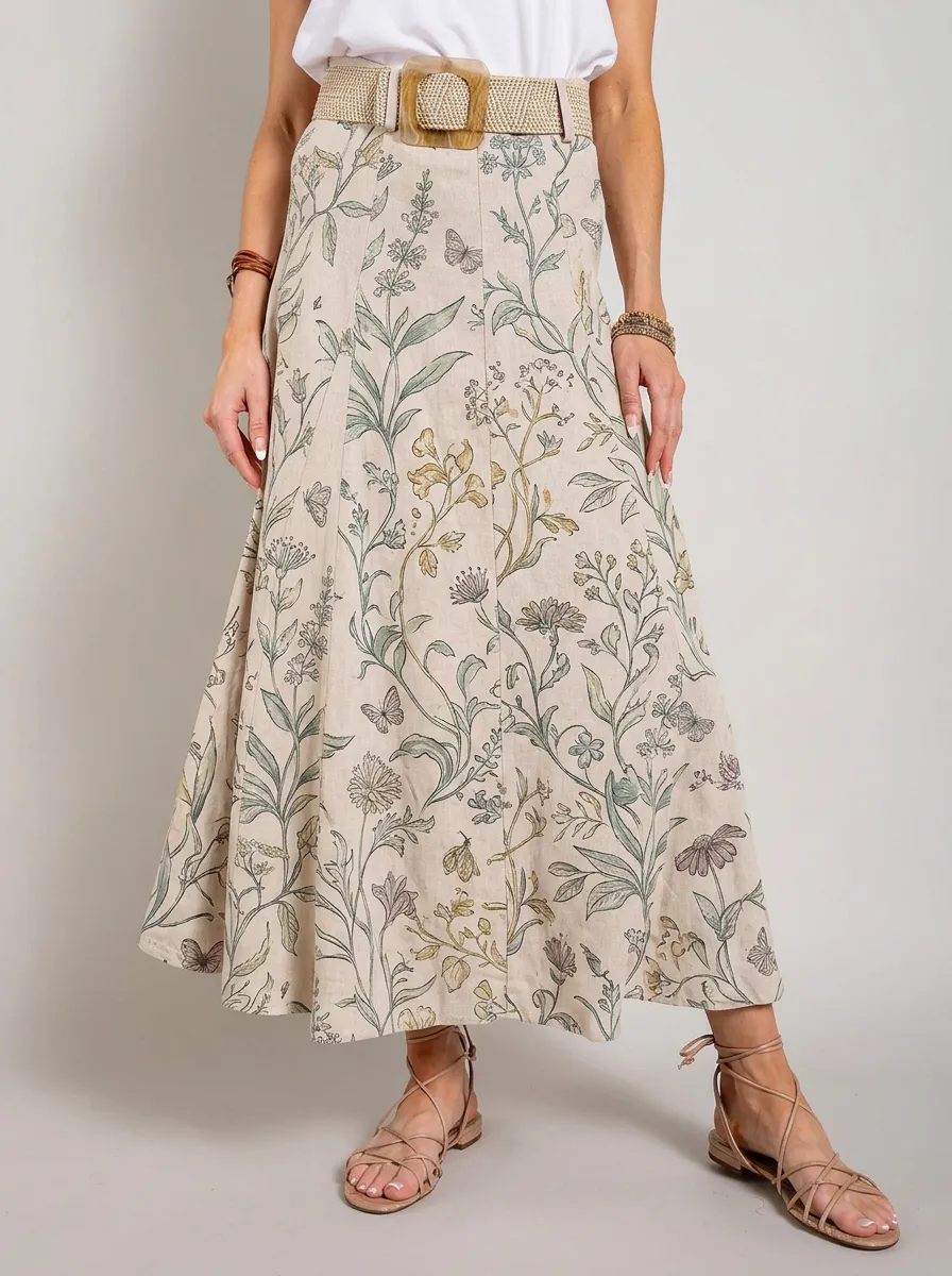 Women's A-Line Botanical Garden Butterfly Printed Midi Skirt