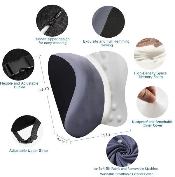 Car Pillow for Neck Pain Relief and Cervical Support,Pure Memory Foam Car Neck Pillow for Car Seat with Adjustable Strap and Washable Cover,Car Headrest Pillow for Ergonomic Design